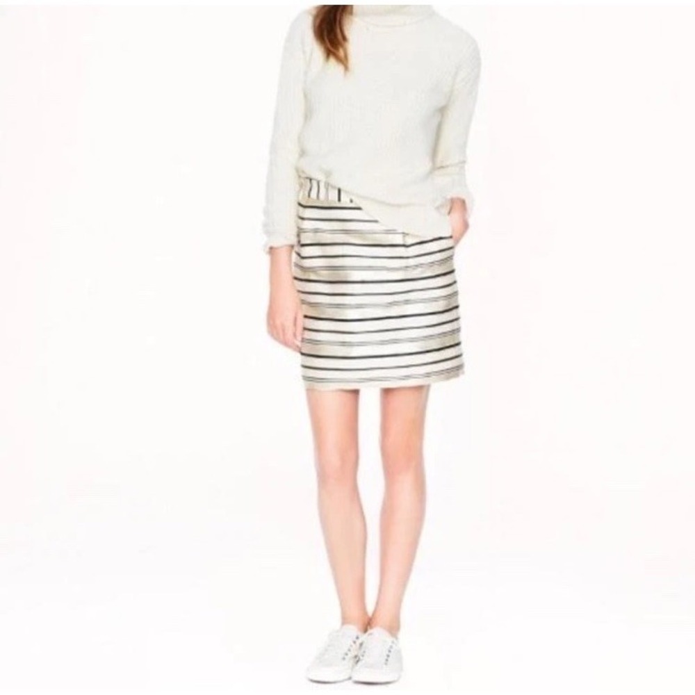 J Crew Womens 4 Metallic Silk Blend Skirt Academia Gold Preppy Old Money Striped
